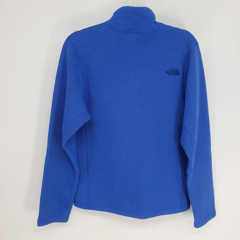 The North Face Ribbed Knit Quarter Zip Pullover Men M Blue Fleece Lined Sweater
